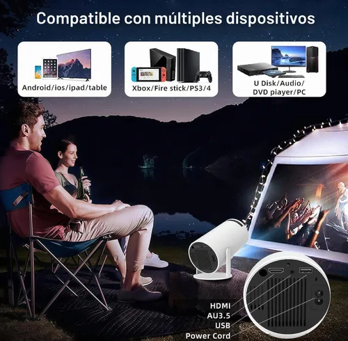 Vista 5 de HY300 PRO - Mini proyector 4K con WiFi y Bluetooth, proyector portátil 4K 1080P, proyector inteligente con Android 11.0 WiFi6 BT5.0 Corrección