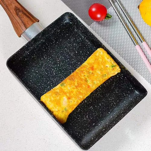 Vista 4 de HERCHR Tamagoyaki - Sartén rectangular antiadherente de 7.3 x 6 pulgadas, sartén para huevos japoneses, sartén pequeña de hierro fundido, mini