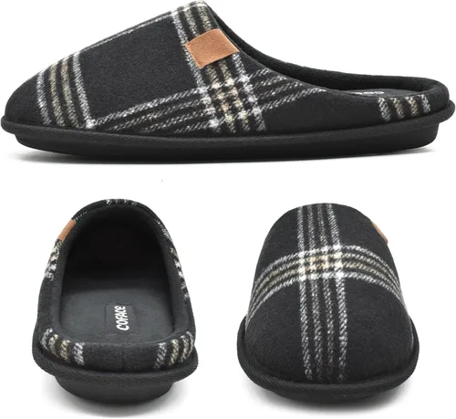Vista 5 de COFACE Pantuflas de casa de espuma viscoelástica para hombre, cómodas, a cuadros, para interiores y exteriores, con el mejor soporte de arco