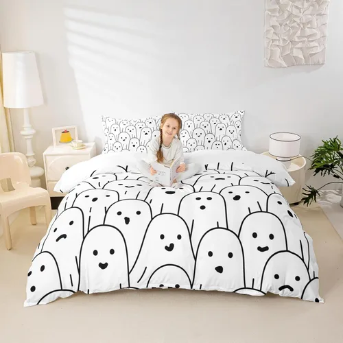 Vista 37 de Funda de edredón con diseño de murciélago, juego de ropa de cama de murciélago negro y naranja, funda de edredón temática de Halloween