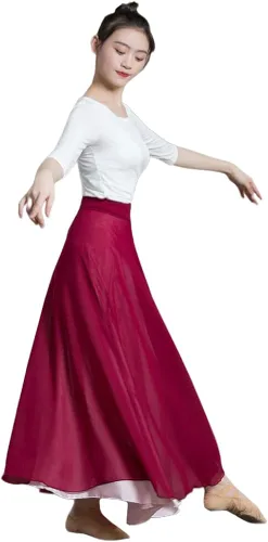 Vista 4 de ROYAL SMEELA Falda de baile para mujer, falda larga de ballet, falda larga fluida, falda de baile moderna contemporánea, falda de baile