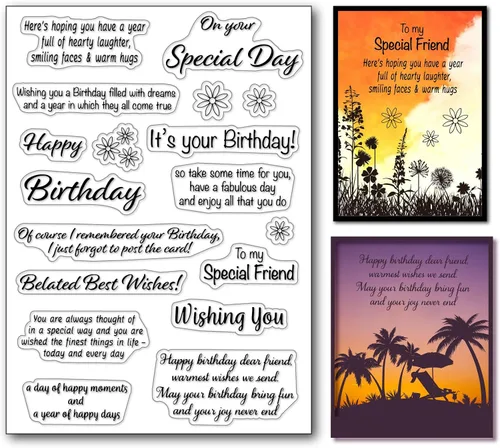 Vista 7 de Sello transparente de sentimiento de feliz cumpleaños para hacer tarjetas, versos de bendición, sellos de silicona, refranes de cumpleaños, sellos