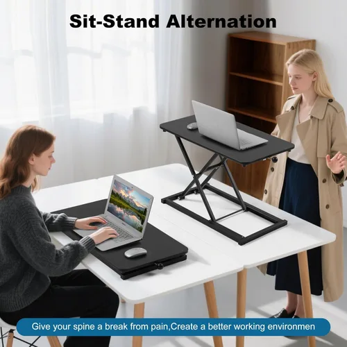 Vista 3 de Convertidor de escritorio de pie ajustable en altura, soporte de teclado de computadora para escritorio, elevador de teclado para elevador