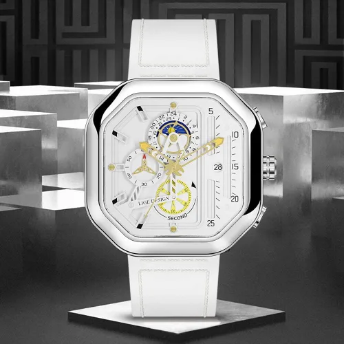 Vista 2 de Weicam Reloj de pulsera de cuarzo analógico de lujo con esfera cuadrada y cronógrafo, impermeable, para hombre y niño