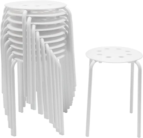 Vista 5 de 10 Pack Stackable Stools, 17" Plastic Round Stools Stacking Chairs, White Nesting Stool, Portable Multipurpose Stool Chairs Flexible Seating for