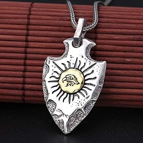 Vista 2 de Collar con dije de plata pura 999 Escudo de águila nativa americana Colgante de jefe indio para hombre Joyería para hombre, Plata esterlina, Sin