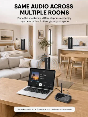 Vista 2 de Avantree Harmony 2 - Sistema de altavoces inalámbricos para varias habitaciones para el hogar y la oficina