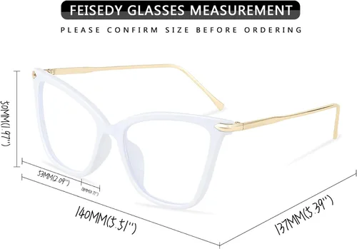 Vista 3 de FEISEDY Marco de gafas de ojo de gato de gran tamaño con lentes transparentes para mujer, B2460