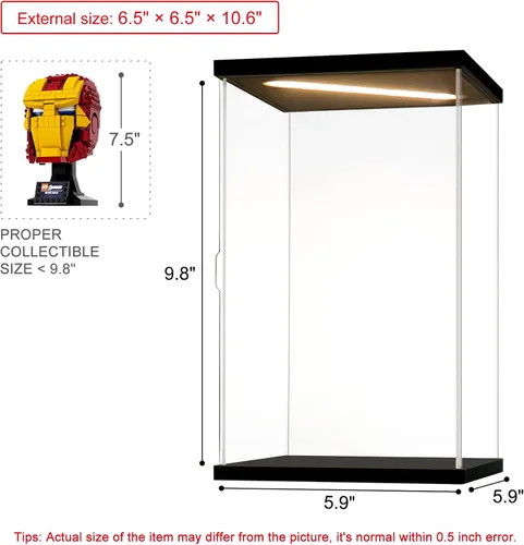 Vista 6 de Vitrina de acrílico para coleccionables, cajas de acrílico transparente para figuras de exhibición, memoribilia, casco de construcción iluminado