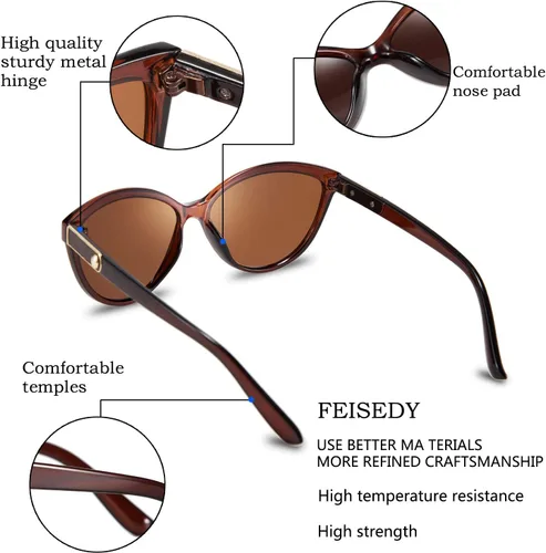 Vista 4 de FEISEDY Gafas de sol polarizadas clásicas Cateye para mujer, 100% protección UV, B2512