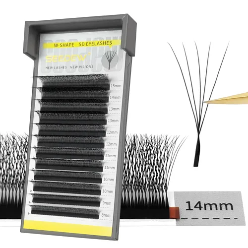 Vista 38 de Extensiones de pestañas 3D, rizo LU/M de 0.003 in, MIX8-0.591 in, 12 filas por bandeja, tallo plano en forma de W, injerto de pestañas natural PBT