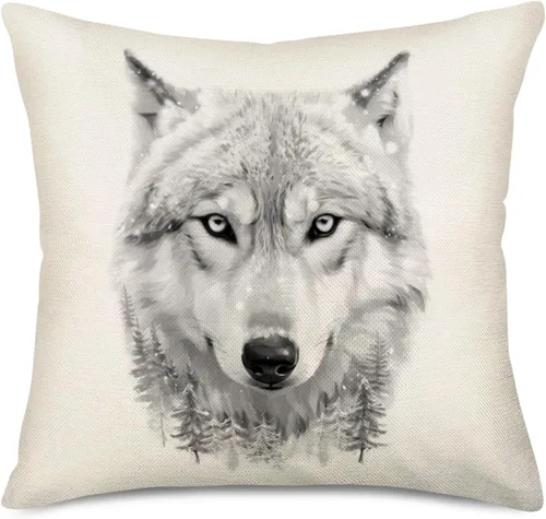 Vista 5 de Fukeen Fundas de almohada decorativas de algodón, lino, 18 x 18 pulgadas, decoración de sofá para el hogar (cabeza de oso)