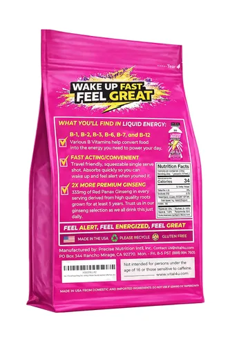 Vista 4 de VITAL 4U Liquid Energy Shot - Bolsas de cafeína listas para beber con Panax ginseng y vitaminas B