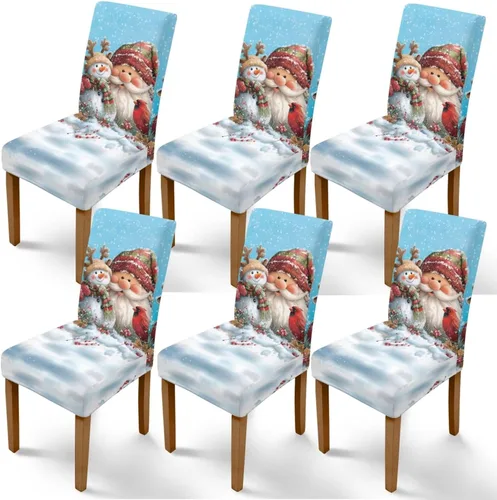 Vista 34 de Rnyleeg Fundas de silla de Navidad para sala de estar, diseño de muñeco de nieve azul, estampado de pájaros, fundas para sillas de comedor, 1