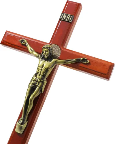 Vista 8 de KOMI Crucifijo de pared de 10 pulgadas, cruz de madera de Jesucristo, cruz católica colgante, decoración de pared, regalos católicos para hombres