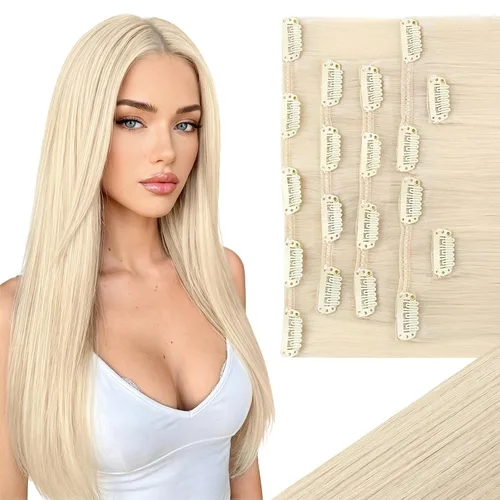 Vista 48 de Ve Sunny Extensiones de cabello clip-in de cabello humano real con reflejos, extensiones de cabello con clip para cabello corto, marrón oscuro