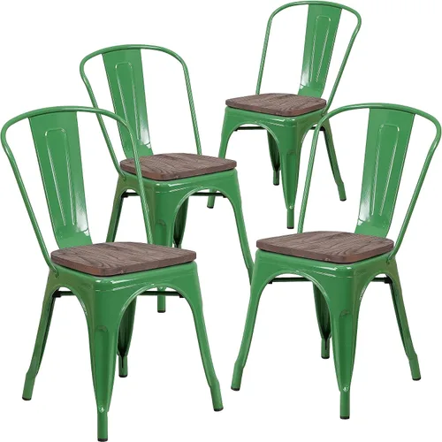Vista 21 de Flash Furniture Perry - Silla apilable de metal con asiento de madera, 1 paquete, color negro