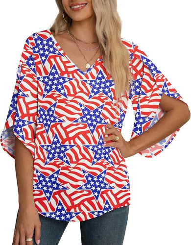 Vista 53 de Blusas de gasa con mangas 3/4 arrugadas de otoño para mujer de Jouica 01amy Verde