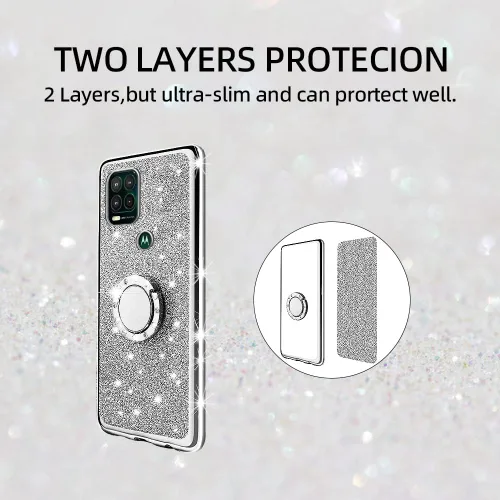 Vista 3 de Funda para Moto G Stylus 5G (2021), bonita funda de teléfono TPU de silicona con purpurina de lujo para mujeres y niñas con soporte, soporte