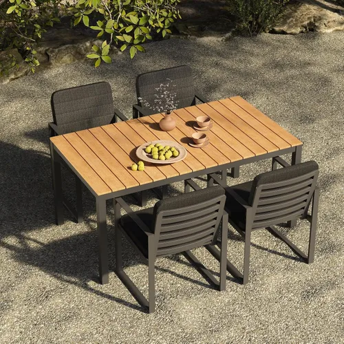 Vista 7 de Mesa de comedor al aire libre para 4-6 personas Mesa de comedor rectangular de aluminio para patio Gris