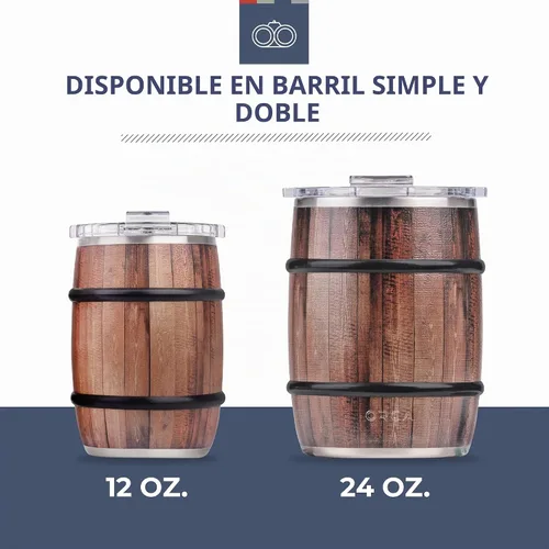 Vista 5 de ORCA Barrel - Vaso de acero inoxidable con aislamiento térmico de 12 onzas con una elegante impresión de grano de madera, para whisky, cerveza