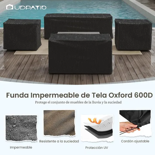 Vista 8 de UDPATIO - Juego de muebles de aluminio para patio al aire libre, grano de madera sintética, 5 piezas, color beige