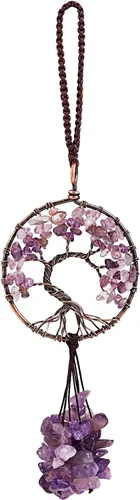 Vista 8 de Accesorio decorativo para automóvil, adorno de árbol de la vida de 7 chakras, piedra preciosa natural, dije de árbol de la vida, piedra de cristal