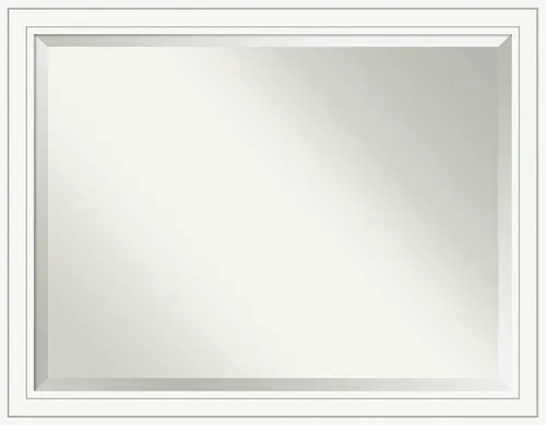 Vista 11 de Amanti Art - Espejo de baño blanco para sobre lavabo, espejo de tocador rectangular blanco de 25x21, marco de madera pequeño y casual, se cuelga
