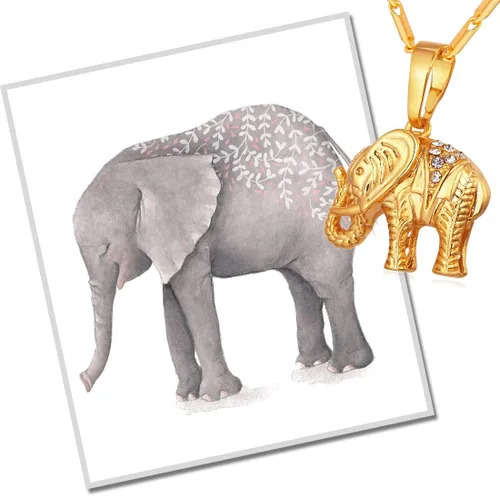 Vista 5 de U7 Women Girls Lucky Necklace Stainless Steel 18K Gold Plated Cute DachshundElephantPig Animal Pendant
