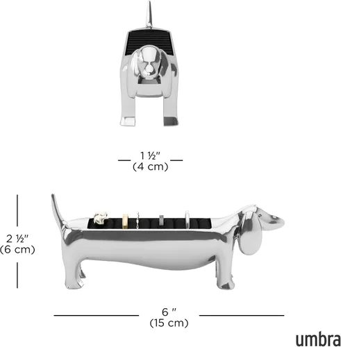 Vista 3 de Umbra Soporte para Anillos Dachsie - Regalo para Amantes de Perro Salchicha Dachshund Doxie - Almacenamiento de Joyas, Cromado