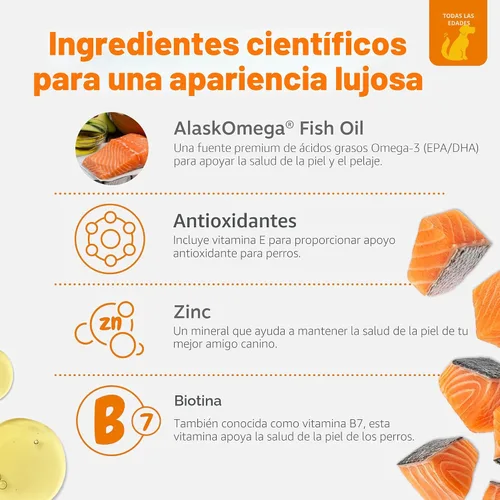 Vista 3 de Omega 3 alimento para perros, suplemento de aceite de pescado, alimento natural para piel saludable sin pulgas, mejora huesos y articulaciones
