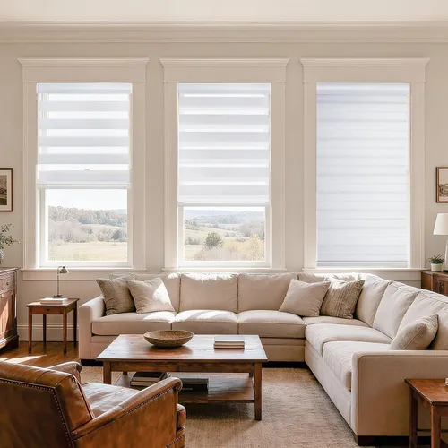 Vista 3 de MYshade - Persianas enrollables de cebra sin cordón con función de parada libre - Persianas traslúcidas de doble capa con filtración de luz y Blanco