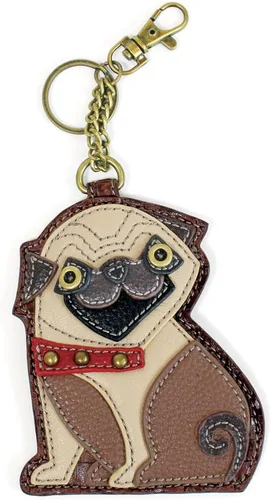 Vista 2 de CHALA Bolso de mano de hombro rosa con llavero de perro y monedero (Pug), Pug
