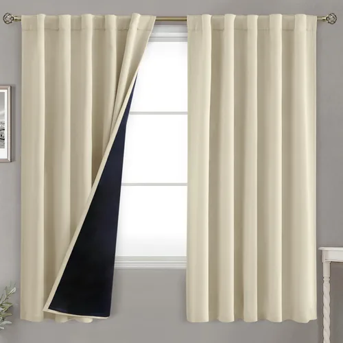 Vista 68 de BGment Cortinas 100% opacas beige de 63 pulgadas de largo con forro aislante térmico, bolsillo para varilla y lengüeta trasera de doble capa