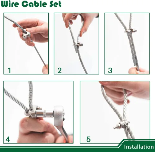 Vista 4 de Kit de accesorios para toldo con cable de cable de 1 pie para instalación de sombrilla triangular rectangular, cables recubiertos de acero