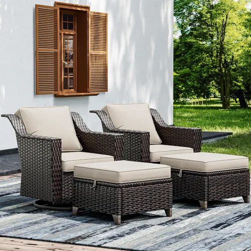 Vista 16 de Joyside Juego de 2 sillas de mimbre para patio, muebles de ratán para exteriores con reposabrazos anchos y cojines gruesos, tamaño grande mejorado