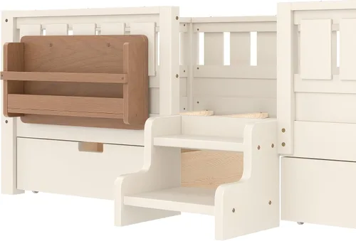 Vista 8 de Bellemave Cama Montessori Twin Kids con escaleras, estantería y cajones, beige Cajón beige