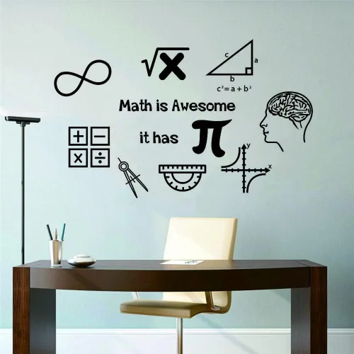 Vista 4 de Calcomanía de pared Math is Awesome Math is Awesome - Calcomanías de vinilo extraíbles para estudiantes de aula, símbolos de matemáticas, murales