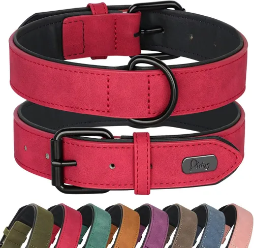 Vista 10 de Didog Collar de Perro de Cuero PU Suave Acolchado, Transpirable y Ajustable Collares para Perros Pequeños, Cómodo para Caminata Diaria, Azul, M