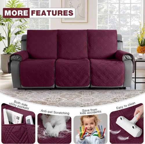 Vista 6 de TAOCOCO Funda de sofá reclinable 100% impermeable, funda antideslizante para sofás reclinables con correas elásticas (3 plazas, vino)