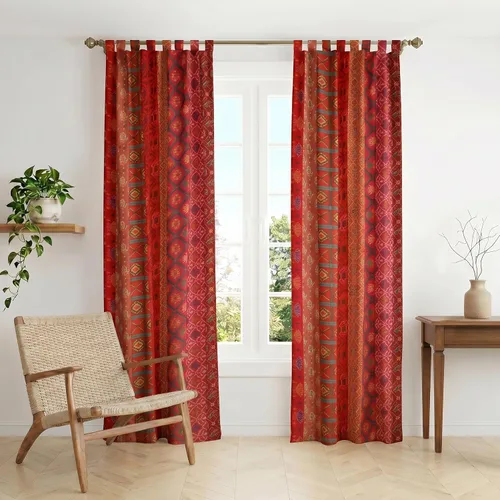 Vista 9 de THE ART BOX Cortinas sari de seda azul – Paneles de ventana de retazos bohemios, cortinas de mezcla de seda reciclada india para sala de estar