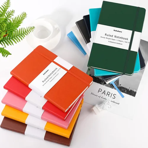 Vista 6 de Huhuhero Cuaderno Diario, Diario de Líneas Rayadas, Tapa Dura Papel Premium Grueso de 120gsm con Cuaderno de Cuero Sintético para Escribir