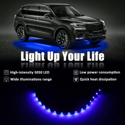 Vista 2 de Tira de 15 luces LED de 12 V, de 30 cm, resistente al agua, flexible para parte inferior de faros de auto, azul, 20