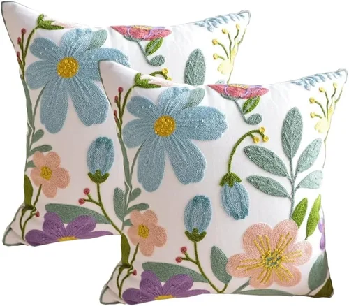 Vista 24 de YIcabinet Paquete de 2 Fundas de Almohadas Decorativas, Fundas de Almohadas Bordadas con Diseño de Hojas y Copos de Nieve, Fundas de Almohadas