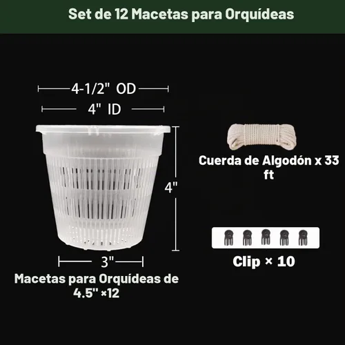 Vista 3 de Macetas para Orquídeas, Paquete de 12 Macetas para Orquídeas de 4.5 Pulgadas con Agujeros, Maceta Ranurada Transpirable para Orquídeas
