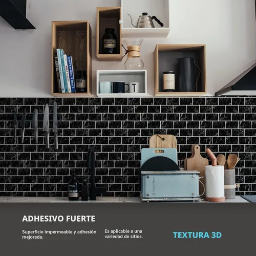 Vista 4 de Art3d Protector contra salpicaduras autoadhesivo de 10 hojas, 12 pulgadas x 12 pulgadas, azulejos tipo metro en diseño de mármol Mármol negro