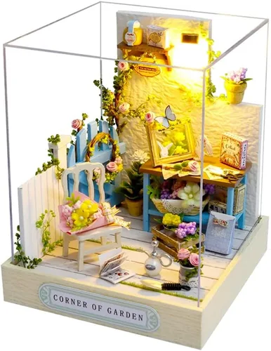 Vista 7 de Roroom Kit de casa de muñecas en miniatura y muebles, modelo de casa de muñecas en 3D con cubierta a prueba de polvo y LED, idea creativa de Qt-032