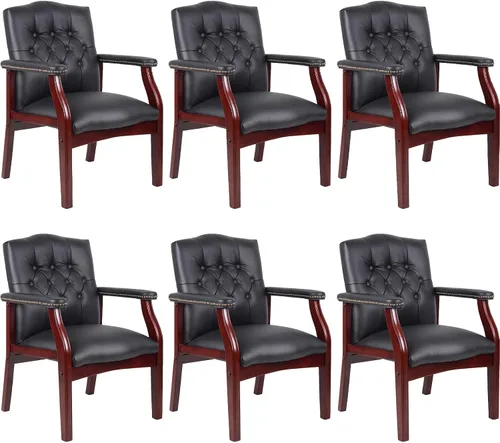 Vista 7 de Juego de 2 sillas de oficina de cuero negro, ergonómicas ejecutivas para recepción, uso multiescenario