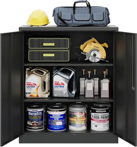 Vista 19 de MIIIKO Gabinete de Metal para Almacenamiento, Gabinete de Almacenamiento de Acero Alto con Puerta con Cerradura y 5 Estantes, Organizador de Negro