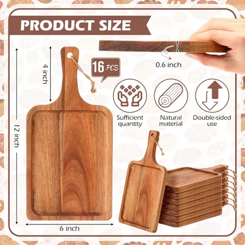 Vista 2 de Tanlade - 16 tablas de cortar de madera de acacia con asa, tablas de cortar decorativas para charcutería, pizza, pan, queso, fruta, bandeja